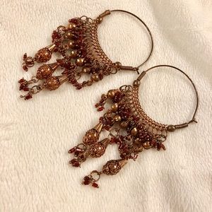 Indian Hoop earrings Copper and Red